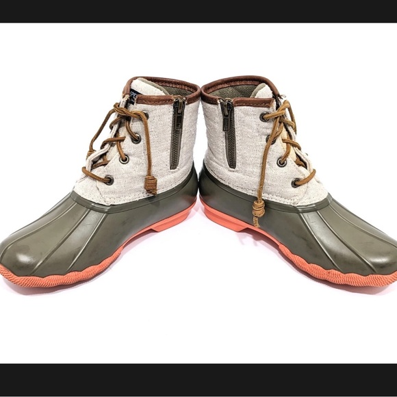 Sperry Duck Winter/Rain Boots, orange/green-brown/tan, size W8, Waterproof, EUC! - Picture 2 of 10